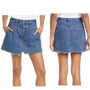 Free People We the Free Denim Blue Mini Skirt Size 28 Coastal Cotton Western